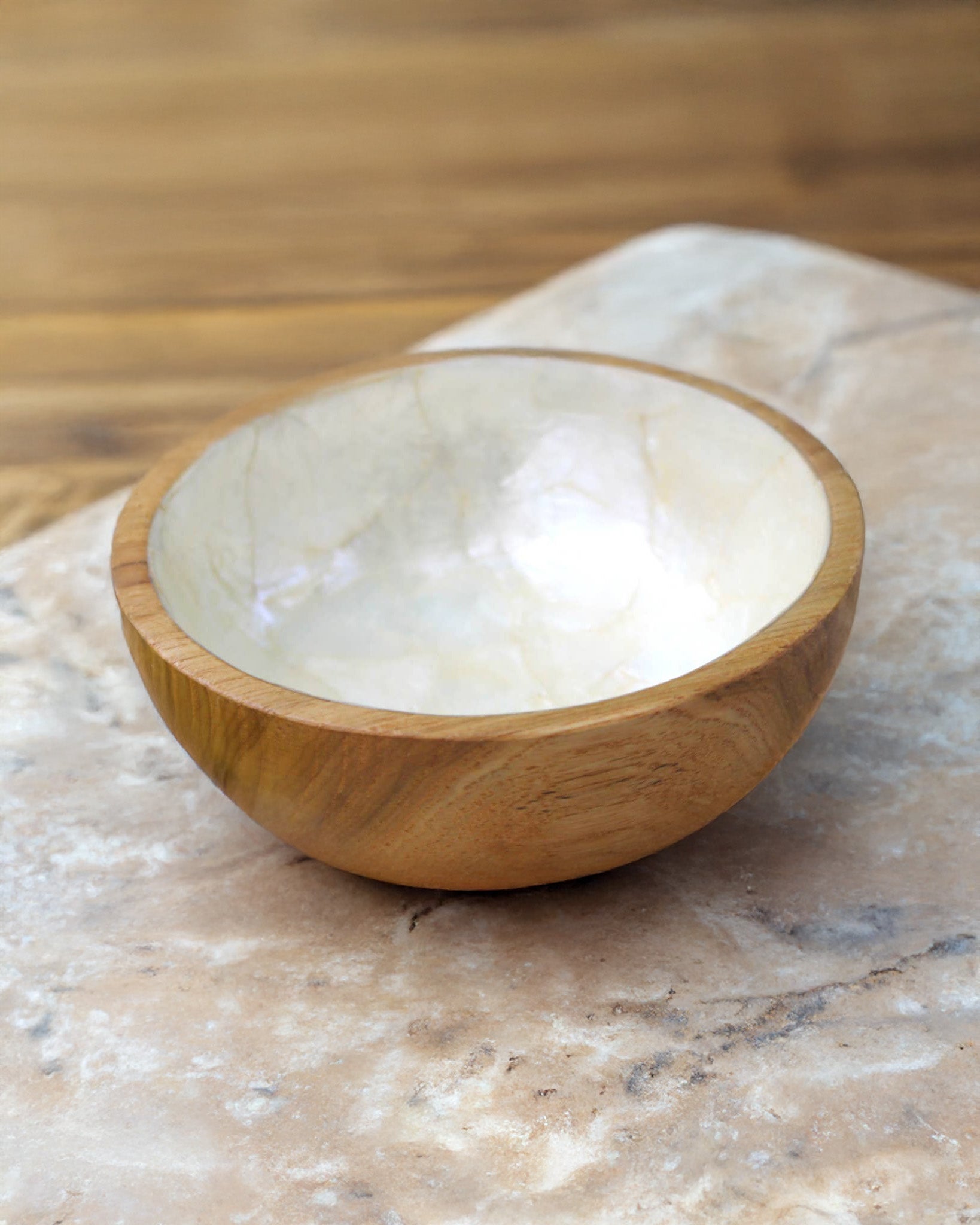 Teak Wood Bowl with Capiz Shell