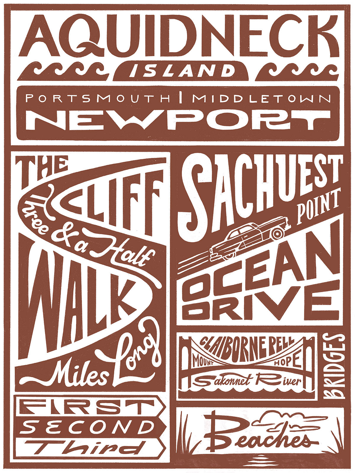 Aquidneck Island Screen Printed Poster